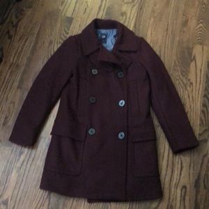 Burgundy mid length pea coat